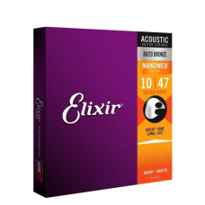 Струны Elixir 16002 NanoWeb Набор струн для 6-струнной акустической гитары, размер 10-47
